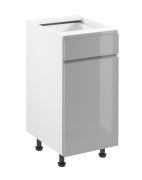 Küchenunterschrank | 1 Drehtür | Farbe: Grau | Soft-Close Funktion | 1 Schublade | 40 x 47 x 82 cm | 2 Fächer | hochglanzlackiert | verstellbare Beine | griffloses System