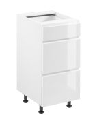 Küchenunterschrank | 3 Schubladen | Farbe: Weiß | Soft-Close Funktion | 40 x 47 x 82 cm | hochglanzlackiert | verstellbare Beine | griffloses System