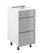 Küchenunterschrank | 3 Schubladen | Farbe: Grau | Soft-Close Funktion | 40 x 47 x 82 cm | hochglanzlackiert | verstellbare Beine | griffloses System