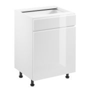 Küchenunterschrank | 1 Drehtür | Farbe: Weiß | 1 Schublade | verstellbare Beine | 60 x 47 x 82 cm| Soft-Close Funktion | griffloses System | 2 Fächer | Türanschlag wechselbar