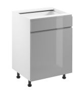 Küchenunterschrank | 1 Drehtür | Farbe: Grau | 1 Schublade | verstellbare Beine | 60 x 47 x 82 cm| Soft-Close Funktion | griffloses System | 2 Fächer | Türanschlag wechselbar