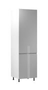 Küchenschrank | 2 Drehtüren | Farbe: Grau | Soft-Close Funktion | 60 x 58 x 212 cm | für Einbau eines Kühlschranks | hochglanzlackiert | griffloses System