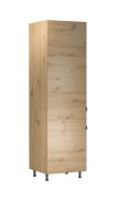 Küchenschrank | 2 Drehtüren | Farbe: Eiche Artisan | 60 x 58 x 212 cm | 5 Fächer | hochwertig Verarbeitet | 1 Kipptür | für den Einbau von Kühlschrank