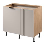 Küchenunterschrank / Eckunterschrank | 1 Drehtür | Farbe: Eiche Puccini | Push-to-open Funktion | Soft-Close Funktion | 2 Fächer | 100 x 56 x 87 cm | Türanschlag: Links