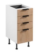 Küchenunterschrank | 4 Schubladen | Farbe: Weiß / Eiche Puccini | Soft-Close Funktion | 40 x 52 x 87 cm | Metallgriffe | verstellbare Beine | hochwertig Verarbeitet