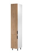 Küchenhochschrank | 2 Drehtüren | Farbe: Weiß / Eiche Puccini | Soft-Close Funktion | 40 x 58 x 247 cm | 6 Fächer | Metallgriffe | verstellbare Beine | Türanschlag: Links