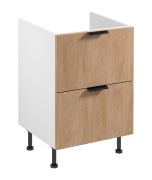 Spülenunterschrank | 2 Schubladen | Farbe: Weiß / Eiche Puccini | Soft-Close Funktion | 60 x 52 x 87 cm | Metallgriffe | für Einbau eines Induktionskochfelds