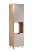 Küchenschrank | 2 Drehtüren | Farbe: Eiche Puccini / Beige | Soft-Close Funktion | 60 x 58 x 247 cm | 5 Fächer | Metallgriffe | für Einbau eines Backofen | Türanschlag: Rechts