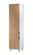 Küchenhochschrank | 2 Drehtüren | Farbe: Weiß / Eiche Puccini | Soft-Close Funktion | 60 x 58 x 247 cm | 6 Fächer | Metallgriffe | verstellbare Beine | Türanschlag: Links
