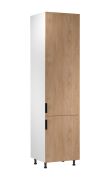 Küchenhochschrank | 2 Drehtüren | Farbe: Weiß / Eiche Puccini | Soft-Close Funktion | 60 x 58 x 247 cm | 6 Fächer | Metallgriffe | verstellbare Beine | Türanschlag: Rechts