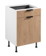 Küchenunterschrank | 1 Schublade inkl. Besteckeinsatz | Farbe: Weiß / Eiche Puccini | Soft-Close Funktion | 60 x 52 x 87 cm | Metallgriffe | 1 Drehtür | 2 Fächer