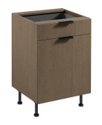 Küchenunterschrank | 1 Schublade inkl. Besteckeinsatz | Farbe: Eiche Baltic Storm | Soft-Close Funktion | 60 x 52 x 87 cm | Metallgriffe | 1 Drehtür | 2 Fächer