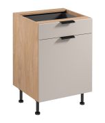 Küchenunterschrank | 1 Schublade inkl. Besteckeinsatz | Farbe: Eiche Puccini / Beige | Soft-Close Funktion | 60 x 52 x 87 cm | Metallgriffe | 1 Drehtür | 2 Fächer