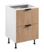 Küchenunterschrank | 2 Schubladen | Farbe: Weiß / Eiche Puccini | verstellbare Beine | Metallgriff | Soft-Close Funktion | 60 x 52 x 87 cm | hochwertig Verarbeitet