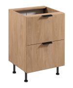 Küchenunterschrank | 2 Schubladen | Farbe: Eiche Puccini | verstellbare Beine | Metallgriff | Soft-Close Funktion | 60 x 52 x 87 cm | hochwertig Verarbeitet