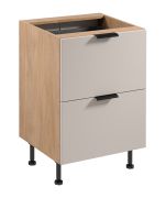 Küchenunterschrank | 2 Schubladen | Farbe: Eiche Puccini / Beige | verstellbare Beine | Metallgriff | Soft-Close Funktion | 60 x 52 x 87 cm | hochwertig Verarbeitet