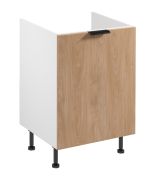 Spülenunterschrank | 1 Drehtür | Farbe: Weiß / Eiche Puccini | 1 Fach | 60 x 52 x 87 cm | Soft-Close Funktion | Metallgriff | verstellbare Beine