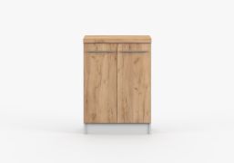 Drehtürenschrank / Unterschrank | Braun / Weiß | Parnassus 06 | 85 x 60 x 60 cm | 2 Türen | schlichtes Design | Holzoptik | Arbeitsplatte 38 mm stark
