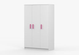 1,2 Meter breiter Drehtürenschrank / Kleiderschrank Weiß | Smolikas 117 | Kleiderstange | 192 x 120 x 50 cm | Holzgriffe | 3 Türen | 9 Fächer