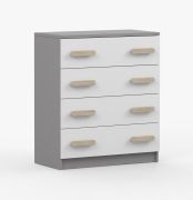 Kommode 80 cm breit | Weiß / Grau | Smolikas 15 | 4 geräumige Schubladen | braune Holzgriffe | 90 x 80 x 40 cm | Kinder | Jugend | Zweifarbig