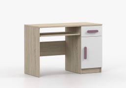 Schreibtisch 1,1 Meter breit | Holzgriffe | Smolikas 78 | 75 x 110 x 50 cm | 1 Schublade | 3 Fächer | Weiß / Sonoma Eiche | 1 Türe