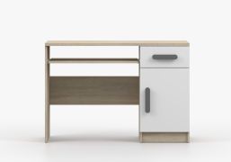 1,1 Meter breiter Schreibtisch | 1 Schublade | Holzgriffe | 3 Fächer | 75 x 110 x 50 cm Weiß / Sonoma Eiche | Smolikas 81 | 1 Türe
