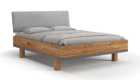 Einzelbett / Gästebett | Massivholz | Eichenholz geölt | weichen gepolsterten Kopfteil | 160 x 200 cm | Minimalistisch | Modern