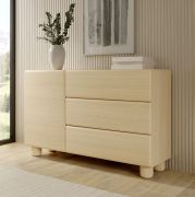 Kommode | 1 Tür | 3 Schubladen | Farbe: Eiche Vicenza | Push-to-open Funktion | 130 x 38 x 80 cm | 2 Fächer | ABS-Kanten | Holzbeine | für Wohnzimmer