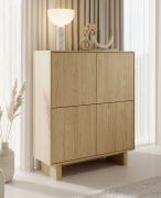 Kommode | Farbe: Eiche geölt | 4 Drehtüren | Push-to-open Funktion | 8 Fächer | 104 x 38 x 124 cm | Highboard | ABS-Kanten | für Wohnzimmer
