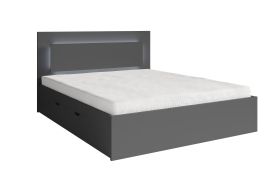 Einzelbett / Jugendbett mit Bettschublade Almopia 04, inkl. LED-Beleuchtung, Farbe: Graphitgrau, Liegefläche: 140 x 200 cm, schlichtes Design