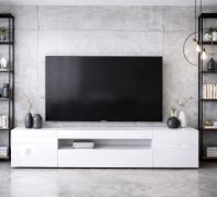 TV-Unterschrank Silvado 2 | Weiß Hochglänzend | 200 x 40 x 45 cm| großes Kippfach mit 2 Fächern | Griffloses Design | Robust & Langlebig | vollständig lackiert