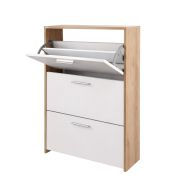 Schuhschrank Belvun 3 | Farbe: Eiche Artisan/Weiß matt | 3 Kippfächer | viel Stauraum auf wenig Fläche | 69 x 25 x 115 cm | Garderobe | Flur