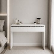 Schminktisch Simoa | Farbe: Nimfea alba / Dark concrete | 2 Schubladen | inkl. Spiegel| 120 x 41,8 x 83 cm | Frisiertisch | Schlafzimmer