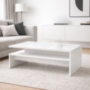 Couchtisch Polien 5 | Farbe: Weiß Hochglanz | große Ablage | geometrische Form | pflegeleicht und stabil | Sofatisch | 90 x 60 x 41,4 cm | Wohnzimmertisch
