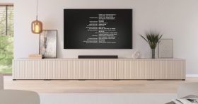 TV-Unterschrank | Kaschmir | 10 Drehtüren | 10 Fächer | 350 x 40 x 42 cm | Lamellen Design | für Wohnzimmer | TV-Möbel | Push-to-open Funktion