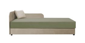 Tagesbett / Gästebett mit Kopfteil links Lobatos 31, Farbe: Beige / Grün, bequeme Polsterung, aufklappbarer Stauraum, Liegefläche: 90 x 195 cm, inkl. Kissen