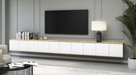 TV-Möbel | Farbe: Eiche Artisan / Weiß | Push-to-open Funktion | 10 Türen | 20 Fächer | 350 x 40 x 40 cm | hochwertig Verarbeitet | TV-Schrank
