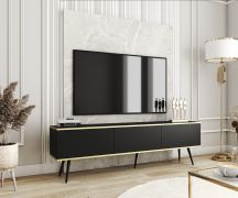 Großer TV-Unterschrank / TV-Board Horsham 32, Farbe: Schwarz, drei Kippfächer, hängend montierbar, Push-to-open Funktion, ABS-Kantenschutz, für Wohnzimmer