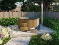 Hot Tub deluxe XL Banera mit integriertem Holzofen - Durchmesser: 226 cm, inkl. Digitales Thermometer, LED-Beleuchtung & Sprudelsystem