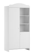Babyzimmer Kleiderschrank | Farbe: Weiß | 2 Türen | Kinderzimmer | Soft-Close-Funktion | runde Griffe | 2 Kleiderstangen | 6 Fächer | ABS-Kantenschutz