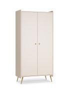 Babyzimmer Kleiderschrank | Farbe: Beige | Griffe & Beine: Gold | 3 Fächer | Kinderzimmer | eine Kleiderstange | Maße: 90 x 50 x 188 cm | Soft-Close-Funktion