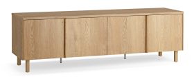 Kommode | Farbe: Eiche | 2 Falttüren | 2 Schubladen | 4 Fächer | integrierte LED-Beleuchtung | abgerundete Ränder | 183 x 45 x 56 cm | Soft-Close Funktion
