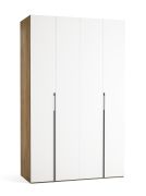 Falttür / Kleiderschrank | Farbe: Weiß / Eiche | 2 Türen | 3 Schubladen | 140 x 60 x 225 cm | eine Kleiderstange | inkl. LED-Beleuchtung mit Sensor