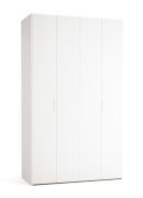 Falttür / Kleiderschrank | Farbe: Weiß | 2 Türen | Griffe: Gold | 3 Schubladen | 143 x 60 x 240 cm | 10 Fächer | inkl. LED-Beleuchtung mit Sensor