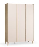 Drehtürenschrank / Kleiderschrank | Farbe: Eiche / Beige | 1 Kleiderstange | 2 Schubladen | Maße: 140 x 60 x 204 cm | Soft-Close-Funktion | LED-Beleuchtung