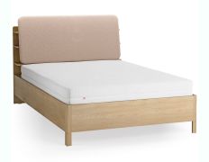 Doppelbett | Farbe: Eiche / Ecru | 140 x 200 cm | gepolsterte Kopfstütze | inkl. Lattenrost | vier offene Regale | Behälter hinter Rückenlehne