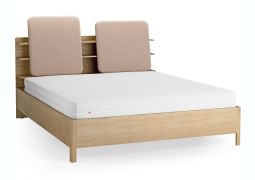 Doppelbett | Farbe: Eiche / Ecru | gepolsterte Kopfstütze | vier offene Regale | Behälter hinter Rückenlehne | 180 x 200 cm | inkl. Lattenrost