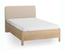 Einzelbett | Eiche massiv | Farbe: Eiche / Beige |  weich gepolsterte Kopfstütze | 90 x 200 cm | dezent abgerundete Form | Gästebett | inkl. Lift up Lattenrost