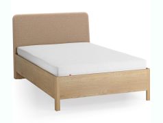 Einzelbett | Eiche massiv | Farbe: Eiche / Taupe |  weich gepolsterte Kopfstütze | 90 x 200 cm | dezent abgerundete Form | Gästebett | inkl. Lift up Lattenrost