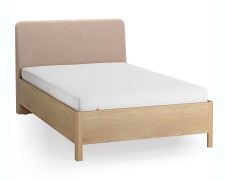 Einzelbett | Eiche massiv | Farbe: Eiche / Ecru |  weich gepolsterte Kopfstütze | 90 x 200 cm | dezent abgerundete Form | Gästebett | inkl. Lattenrost
